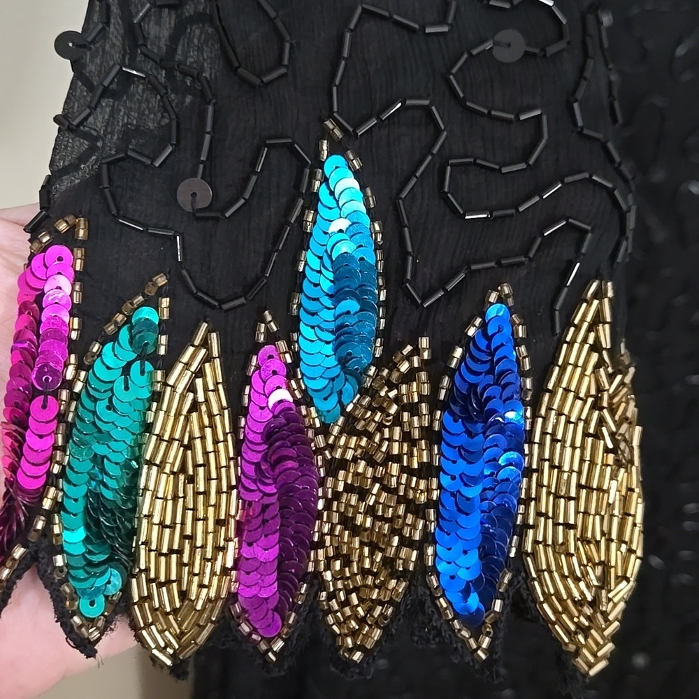 Maison Magique Black Sequin & Beaded Dress with Colorful Accents Size XL - Picture 3 of 7
